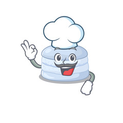 Blueberry macaron cartoon character working as a chef and wearing white hat