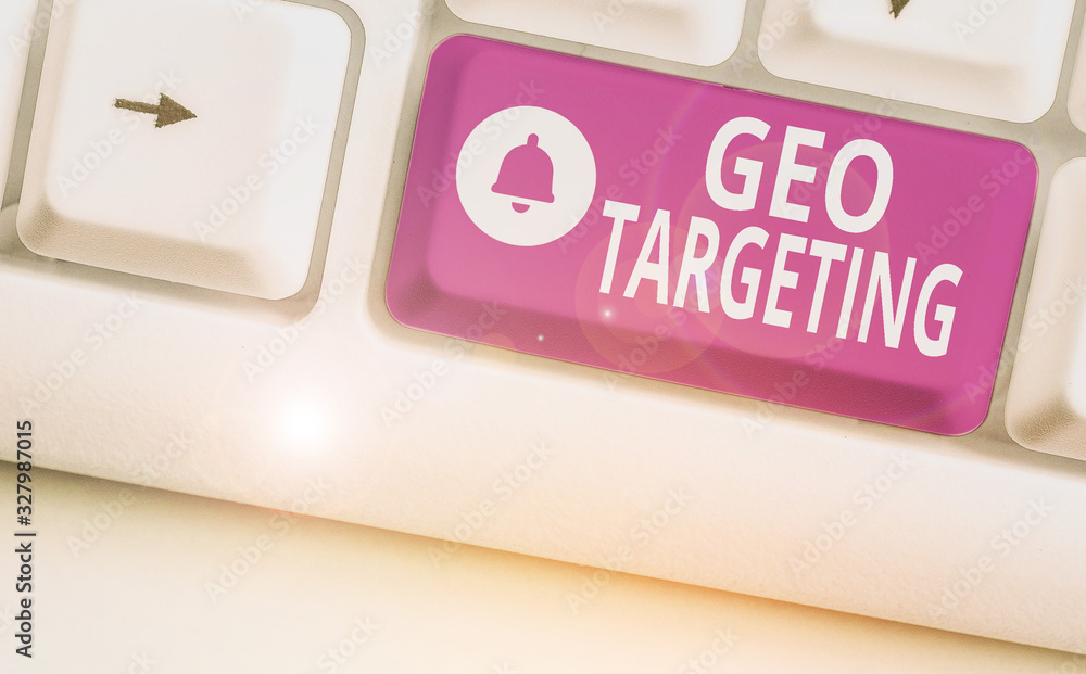 Poster word writing text geo targeting. business photo showcasing method of determining the geolocation of 