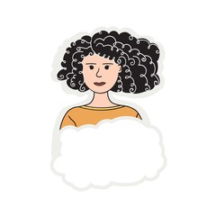 Vector doodle sticker woman, girl in trendy style, with place for your text. For social network icons or web portrait of students, team partners, friends, colleagues