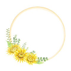 透明水彩で描くひまわりの円枠
