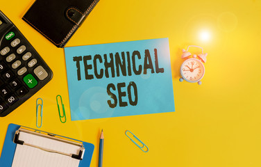 Text sign showing Technical Seo. Business photo showcasing Optimization of website that doesn t...