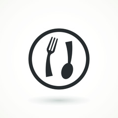 Spoon plate and fork icon on white background