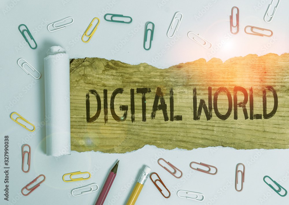 Poster text sign showing digital world. business photo text inter connected through digital devices and soc