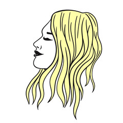 Female long haircut yellow isolate on a white background. Vector graphics.