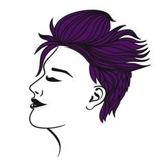 Female short haircut of violet color isolate on a white background. Vector graphics.