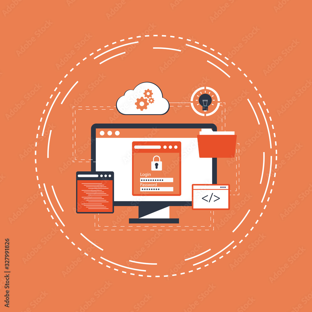 Poster flat design website banner of business cloud computing.