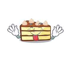 Funny chocolate slice cake mascot design with Tongue out