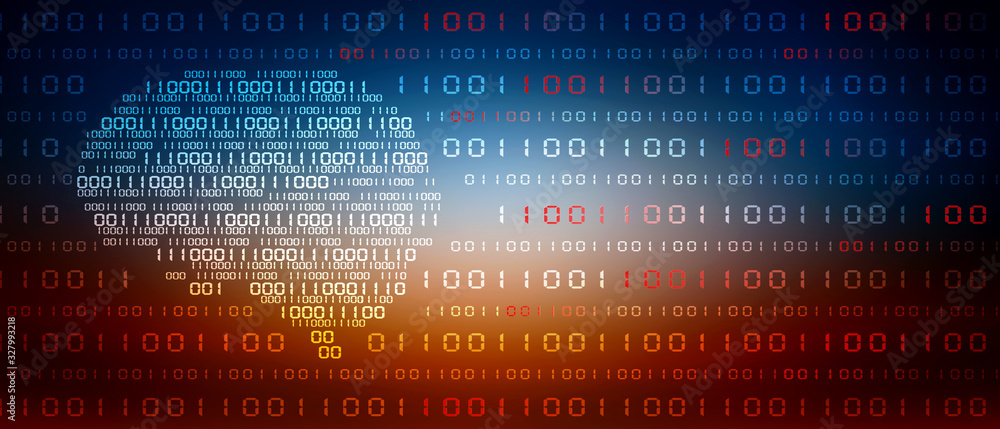 Poster 2d illustration abstract digital binary data on computer screen