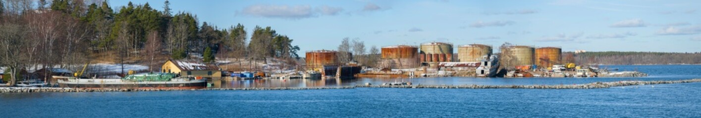 Junkyard island in  the archipelago of Stockholm a winter day in snow. 
