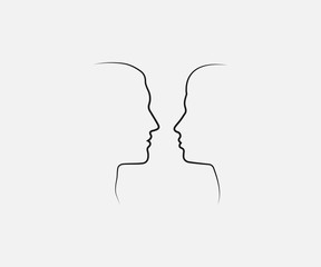 Woman, man head silhouette. Vector illustration, flat design.
