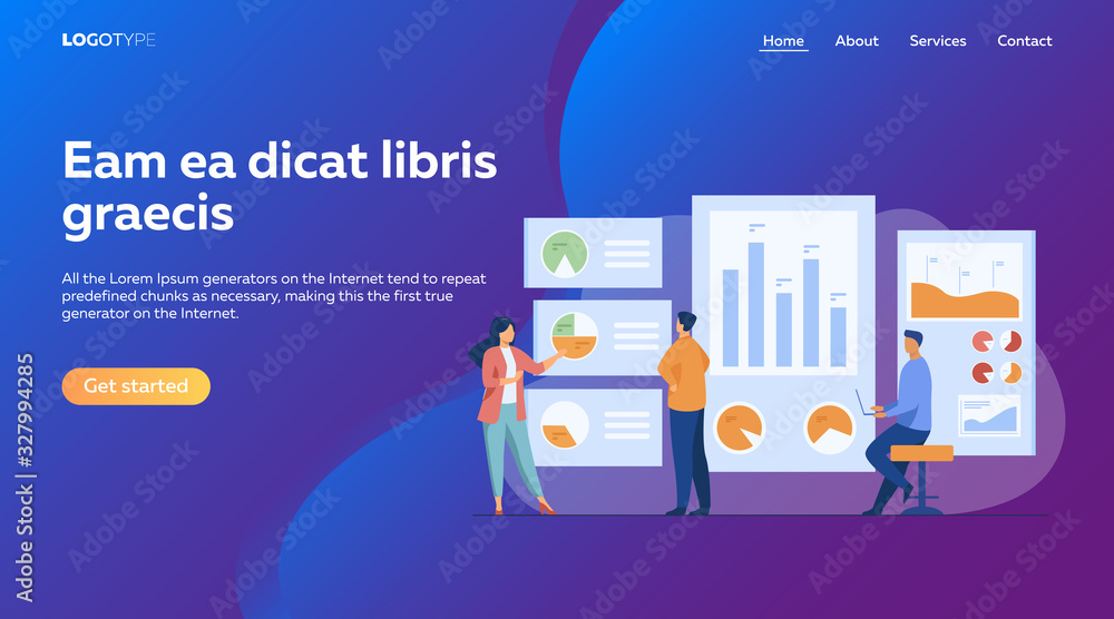 Aufkleber office workers analyzing and researching business data vector illustration. marketing analysts devel