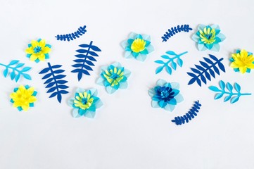 Flower made of paper. Blue and white color.