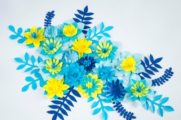 Flower made of paper. Blue and white color.