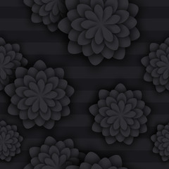 Vector dark flower seamless pattern element. 3D elements with shadows and highlights. Paper cut. Elegant texture for backgrounds.