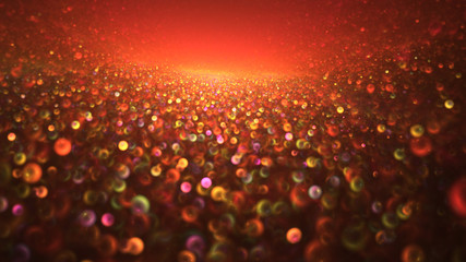 Colorful shiny orange and golden pearls. Abstract holiday background. Fantastic light effect. Digital fractal art. 3d rendering.