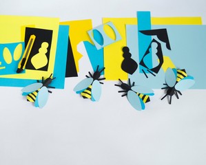 Bee made of paper. Material and tool for creativity.