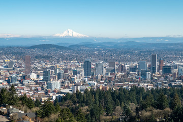 Portland Oregon and Mount Hood as seen from Pittock Mansion
