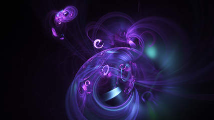 Abstract blue and violet glowing shapes. Fantasy light background. Digital fractal art. 3d rendering.