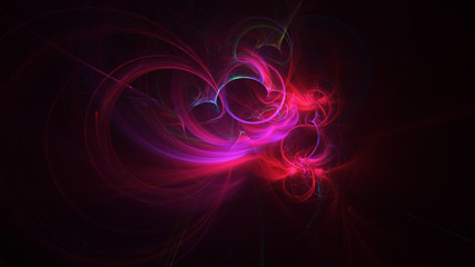 Abstract red and purple glowing shapes. Fantasy light background. Digital fractal art. 3d rendering.