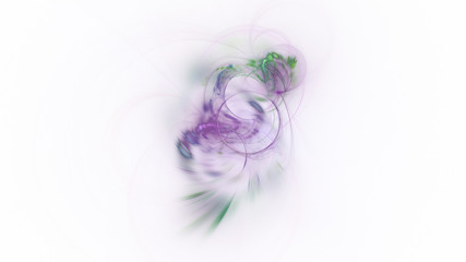 Abstract colorful violet and green glowing shapes. Fantasy light background. Digital fractal art. 3d rendering.