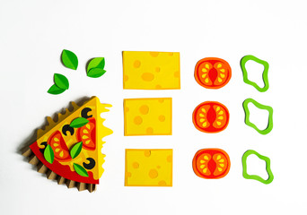 Pizza made of paper. Fast food.