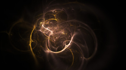 Abstract gold glowing shapes. Fantasy light background. Digital fractal art. 3d rendering.