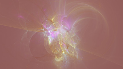 Abstract colorful golden and rose glowing shapes. Fantasy light background. Digital fractal art. 3d rendering.