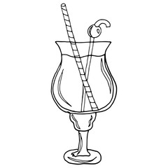 Vector engraved style illustration for posters, decoration and print. Hand drawn sketch cocktail with straw and cherry