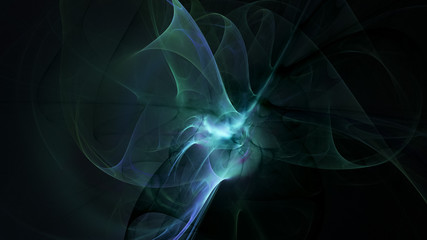 Abstract colorful turquoise glowing shapes. Fantasy light background. Digital fractal art. 3d rendering.