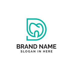 Initial D letter with Dental icon shaped inside vector logo design illustration