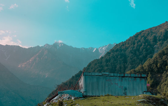 Isolated place in the Mountains with snow in the background
