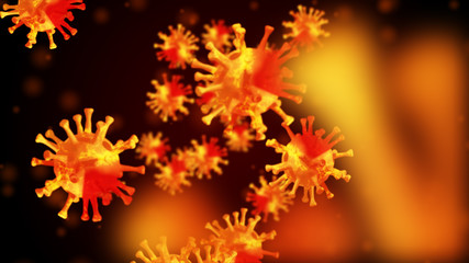 3d render Coronavirus (COVID-19), Virus of flu or microorganism. Rapid multiplication of bacteria Infection. Background concept.