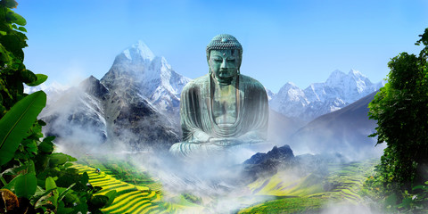 Cover for yoga center with tibet budha in himalaya for meditation soul and clear mind