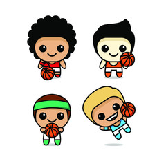 collection of cute kawaii basketball character 