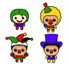 collection of cute kawaii clown joker character 