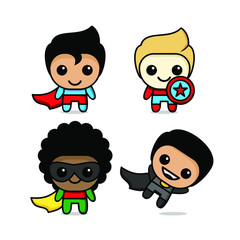 collection of cute kawaii superhero character 