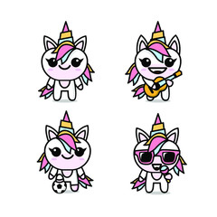 collection of cute kawaii unicorn character 