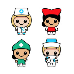 collection of cute kawaii nurse character 