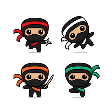 collection of cute kawaii ninja character 