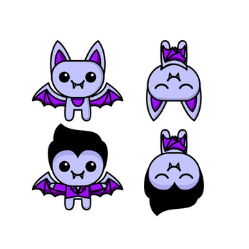 collection of cute kawaii vampire bat character