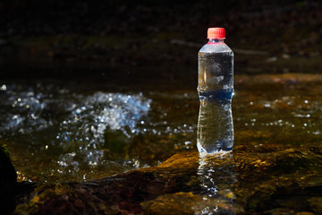 Plastic bottle with drinking water.