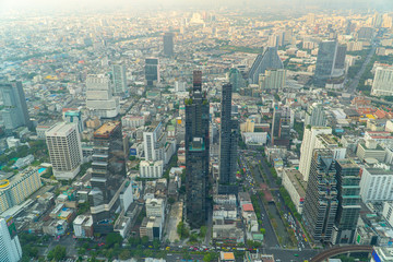 Fototapeta na wymiar Beautiful aerial view photo panoramic skyline of Bangkok at sunset from King Power Mahanakhon, Bangkok, Thailand (series)