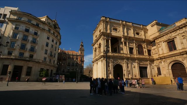 4K Timelapse of the City Hall / / The Casa Consistorial de Sevilla near Plaza Nueva in Seville City Center. 