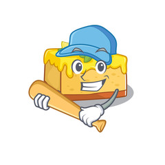 Smiley Funny lemon cheesecake a mascot design with baseball