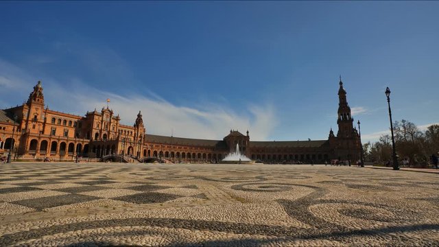 4K Timelapse in Plaza de Espana (Spain Square) in Maria Luisa Park, Seville City Center with Architecture Details.
