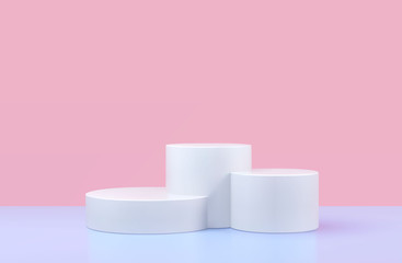 Vector round podium, pedestal or platform, background for cosmetic product presentation. 3d podium. Advertising place. Blank product stand background in pastel colors.