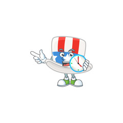 Uncle sam hat cartoon character style with a clock