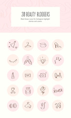 Instagram Highlight Stories Icon Vectors for Beauty Blogger with Simple Line Art