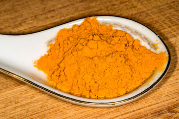 turmeric powder on a spoon