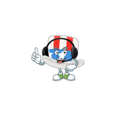 Sweet uncle sam hat cartoon character design speaking on a headphone